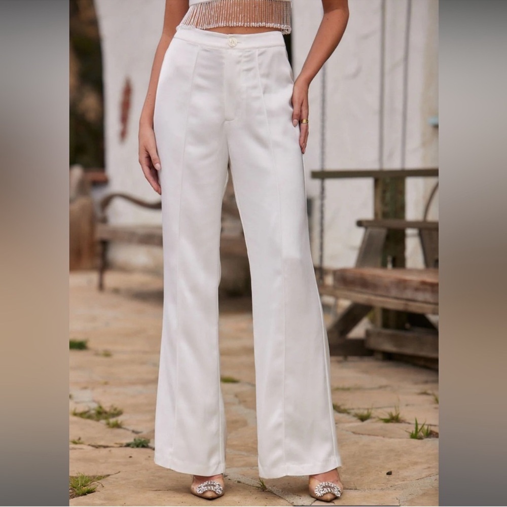 12th Tribe Madison White Satin Trousers